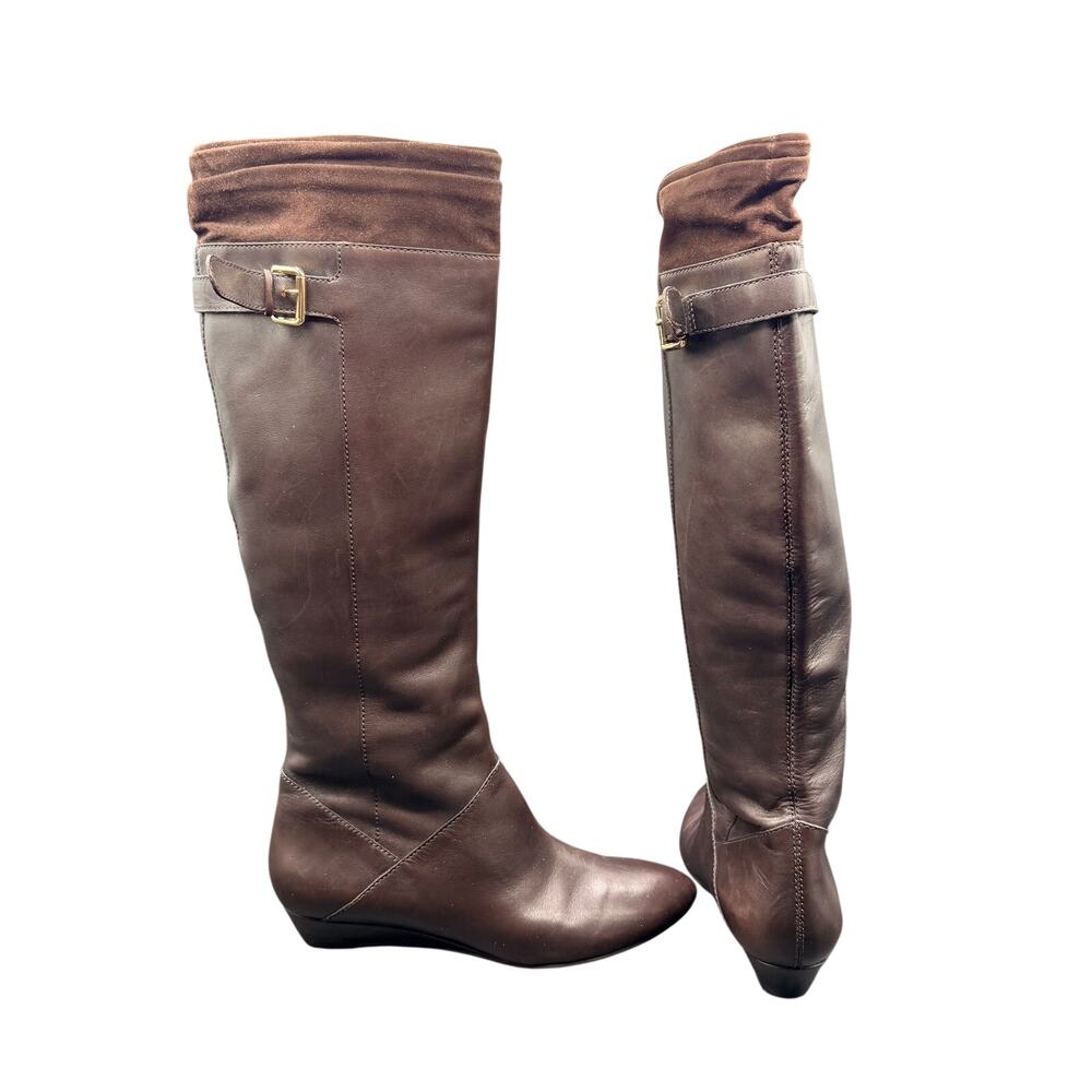 Via Spiga Brown Leather Knee High Boots Wedge Heel Women’s 9M